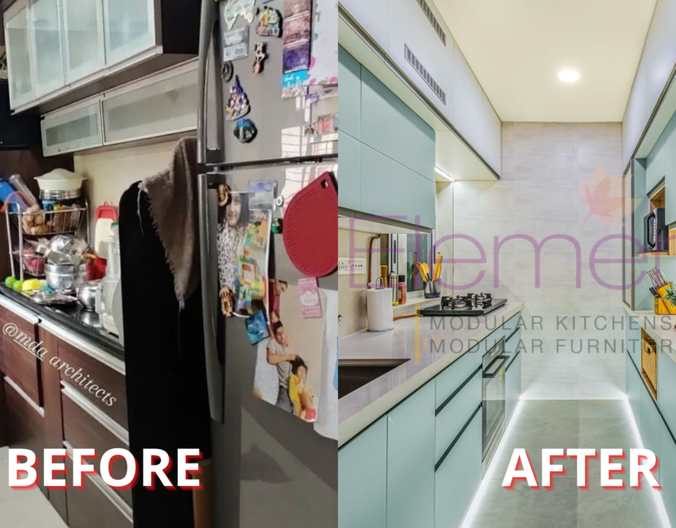 Before and after of kitchen renovation